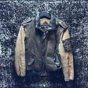 Vintage Fury Leather Bomber Jacket Brown Tan Convertible Vest Flight Jacket 40